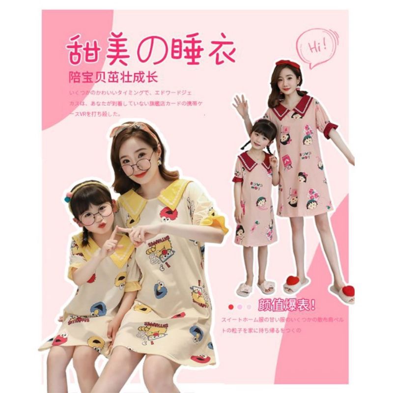 Daster Tidur Import Couple Ibu Dan Anak/Piyama Import Couple Ibu Dan Anak Murah Bahan  Katun C17-C2