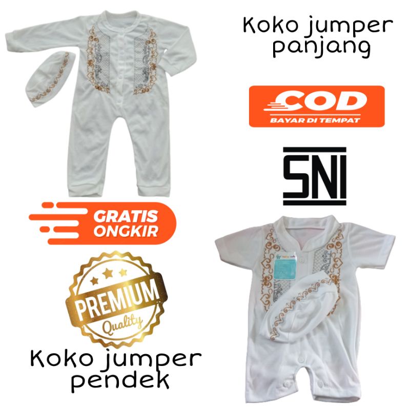 Baju Koko Bayi Putih Bordir/Jumper koko Lebaran bayi Newborn SNI Promo 9.9