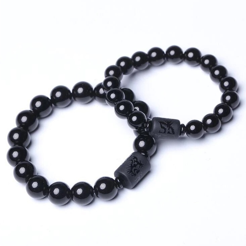 [Women &amp; Men Natural Dragon Phoenix Obsidian Beads Bracelet] [Stress Relief Healing Chakra Yoga Lucky Bracelet] [Jewellery Accessories Gifts]