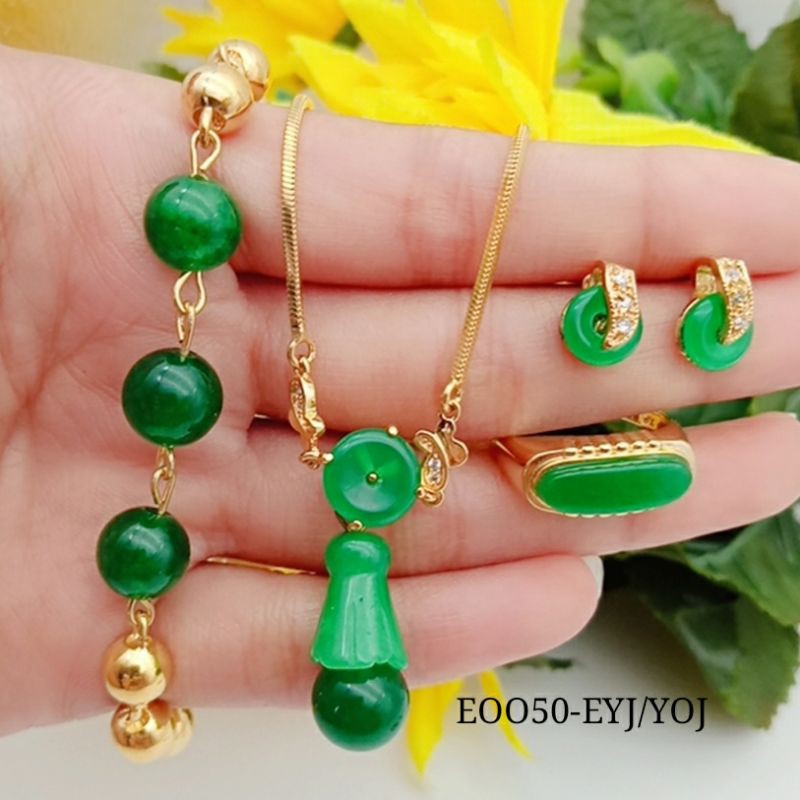 xuping set perhiasan wanita lapis emas awet permata giok asli impor