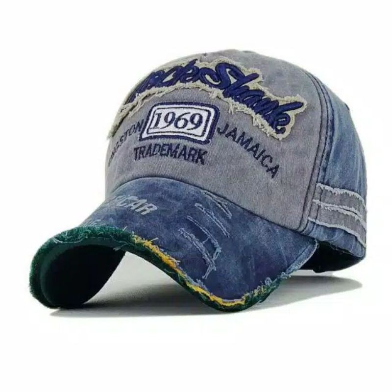 Topi bordir impor casual pria wanita unisex topi rock shark 1969 jamaica