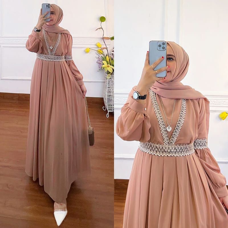 Baju gamis wanita terbaru model pesta kekinian ceruty polos mayara Size M L XL XXL busui syar'-1