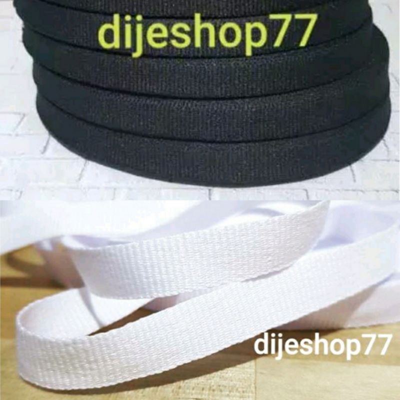 Pita hitam black 1cm per ROLL / list tape putih white / pita polos 1 cm / webbing baju / bisban / ta