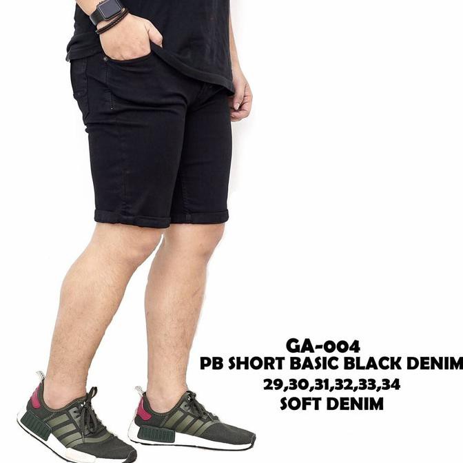 celana jeans pendek hitam polos / celana pendek pria hitam cowok