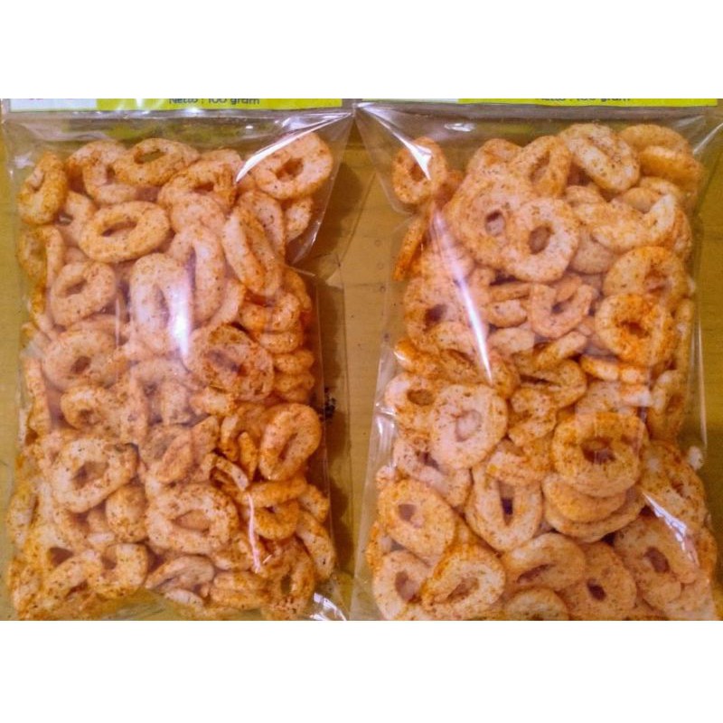 kerupuk pedas/kerupuk setan/snack super pedas/250gr/snack kiloan murah/krupuk ring pedas