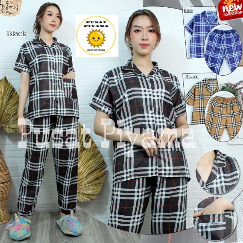 Setelan Lengan Pendek Piyama Baju Tidur Wanita Guilen Kotak Pajamas Cewek Dewasa Kekinian Abg-6