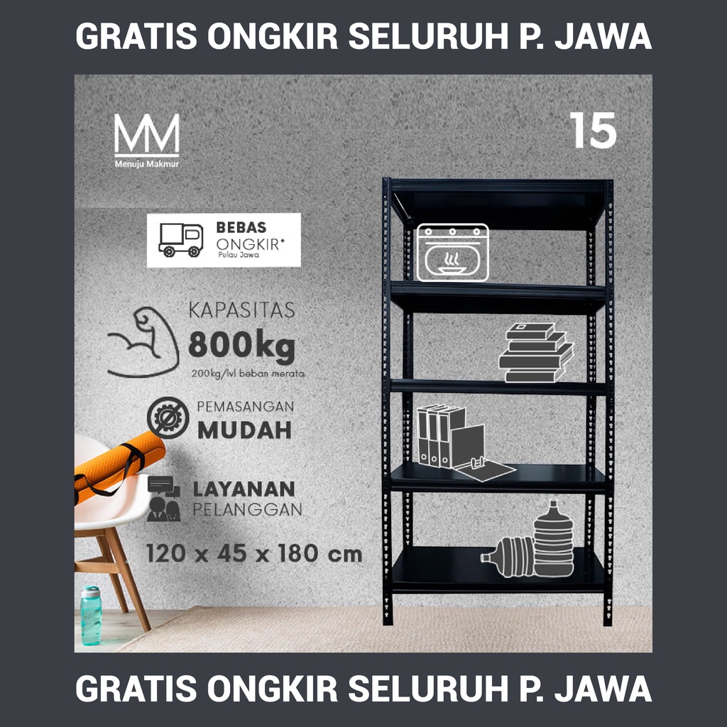 (09/15)Rak Besi Tanpa Baut Knockdown MyStar 120x45x180 Alas Besi Boltless ak besi susun rak besi tan
