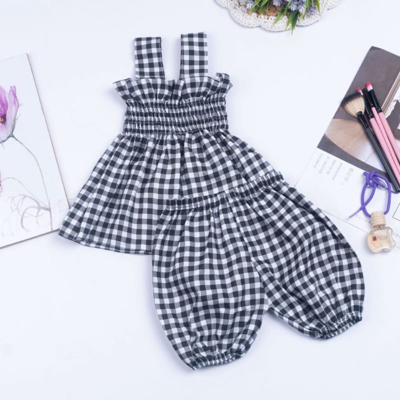 SETELAN BAJU PAKAIAN VINA ANAK PEREMPUAN CEWEK KATUN TARTAN  LUCU IMPORT BABYDOLL