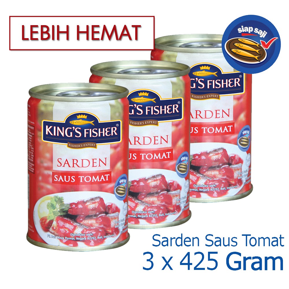 

MyHomey Kings Fisher Paket 3 pcs Sarden saus tomat 425g Makanan Kaleng kings fisher