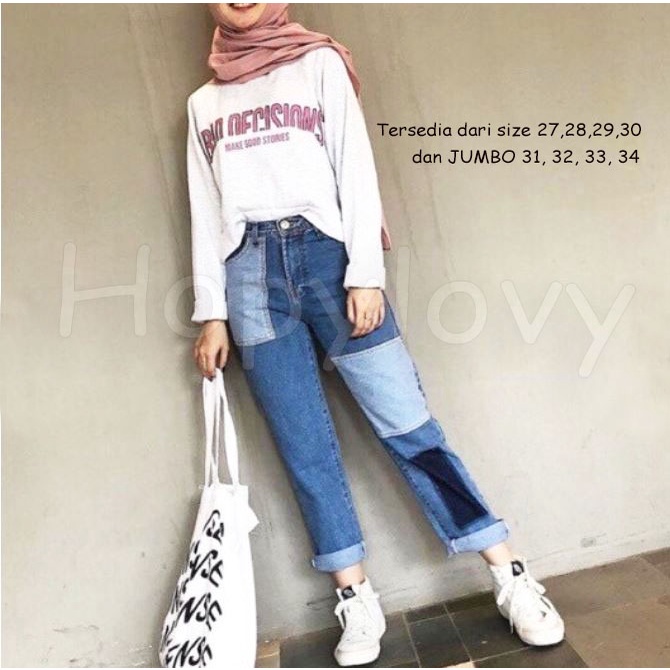 HOPYLOVY Boyfriend BRIONA / CELANA BOY FRIEND WANITA / BAGGY JEANS WASHED BF 13004