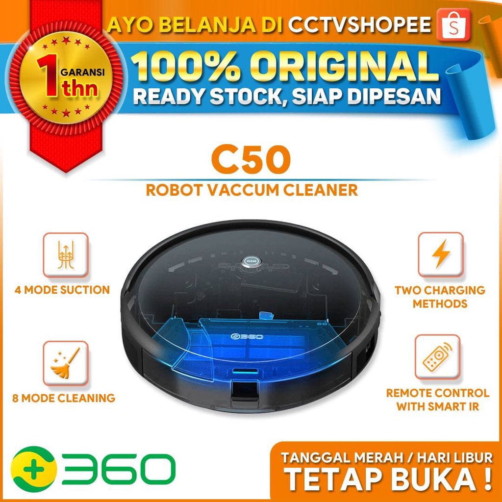 360 C50 Robot Vacuum Cleaner with IR Remote Control BERGARANSI RESMI