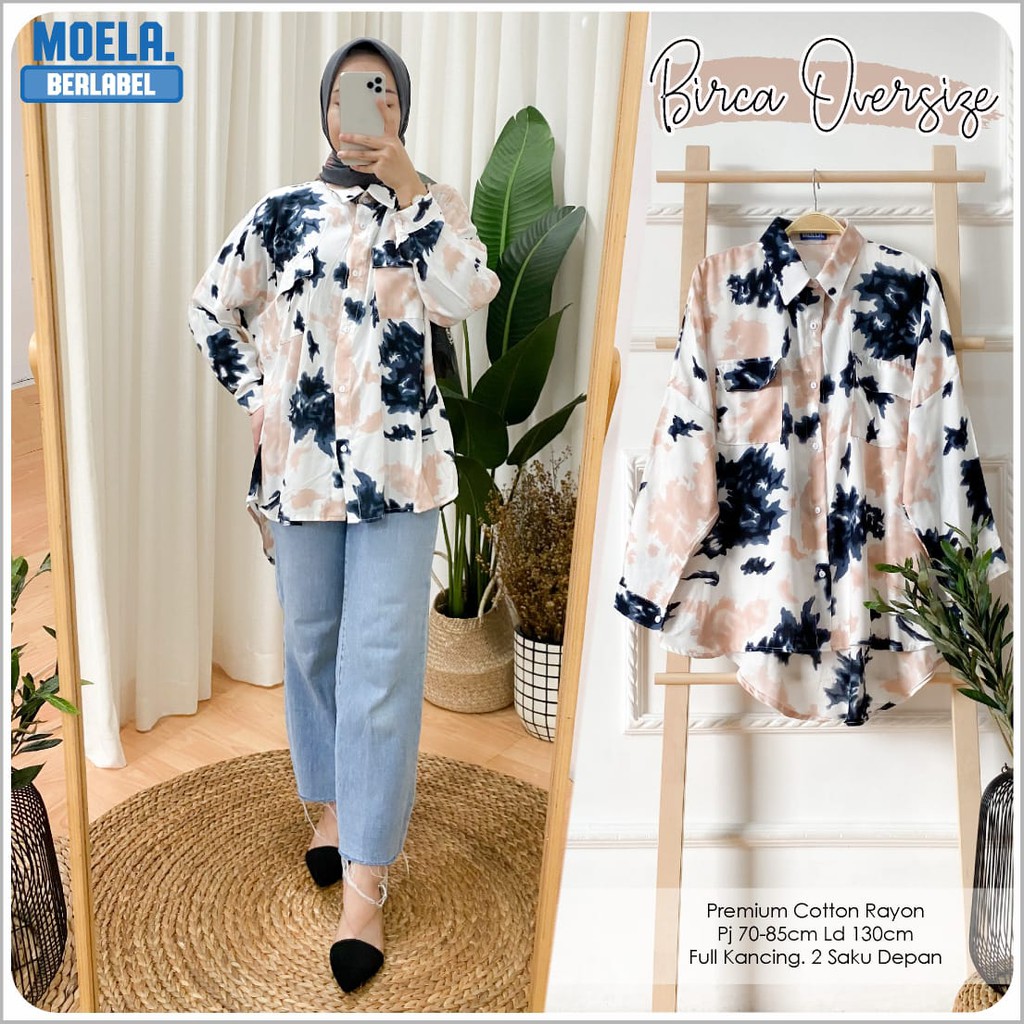 oversize ld 130 BIRCA by MOELA berlabel original atasan wanita kemeja motif fashion muslim panjang c