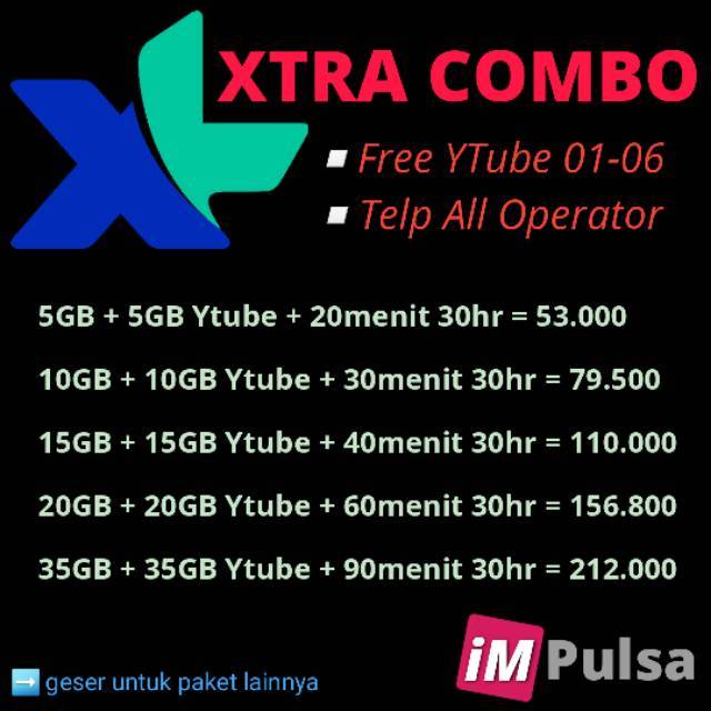 PAKET DATA INTERNET XL DATA COMBO LITE HOTROD XTRA COMBO ...