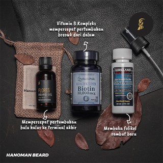 Minoxidil + Beard Oil + Biotin 7500 PAKET BREWOK EKONOMIS