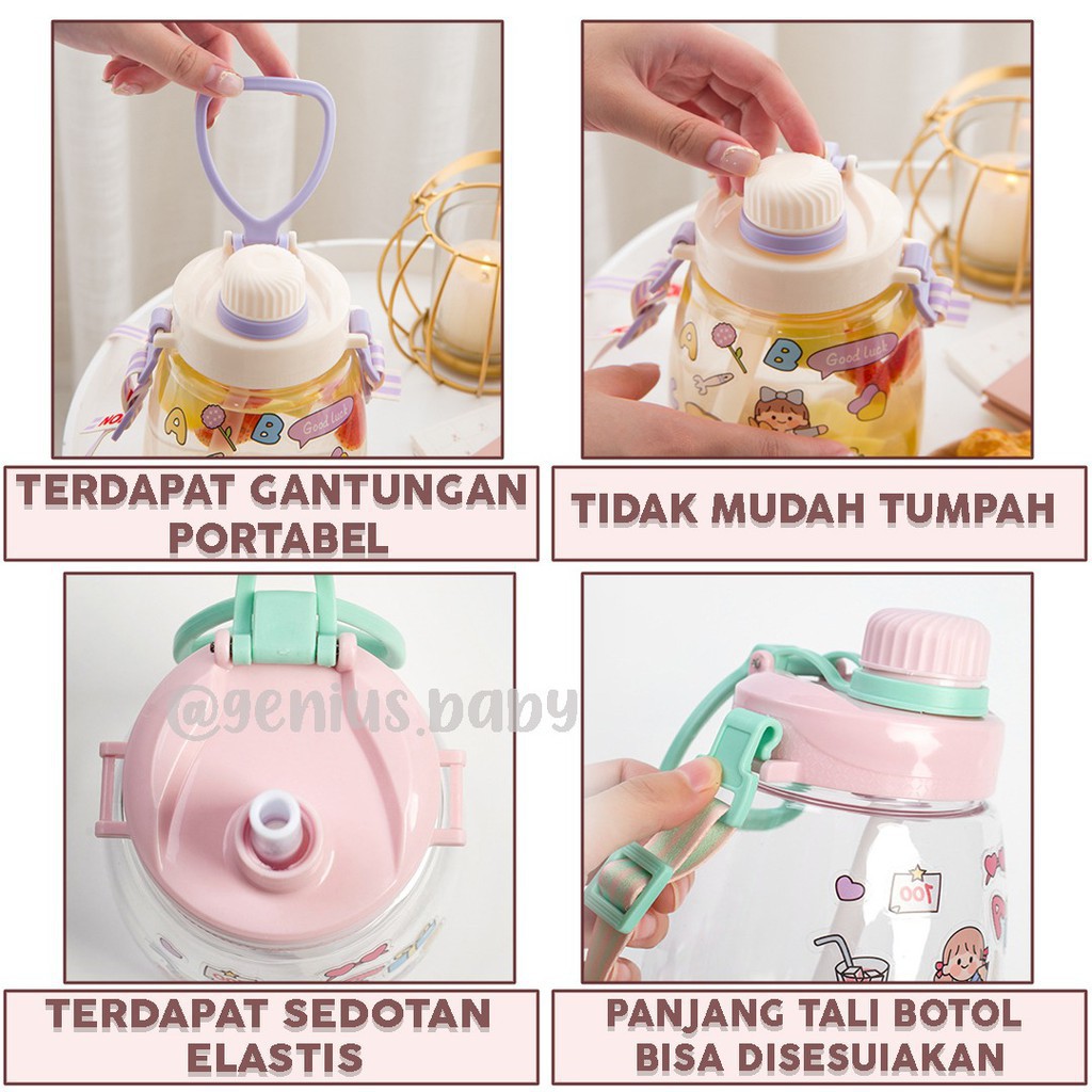 Botol Minum Anak Desain Unik Variasi Motif Karakter terdapat Sedotan BPA FREE bottol minum sedotan cangkir jerami cangkir plastik lucu cangkir kartun portabel 480ML 1000ML-4
