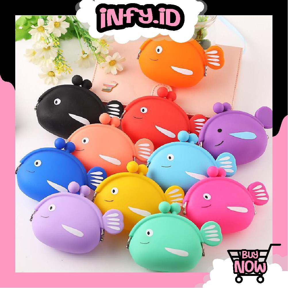 INFY - Dompet Koin karakter motif ikan Lucu Jelly Silicone wallet Coin Pouch Anti Air D029 Fashion