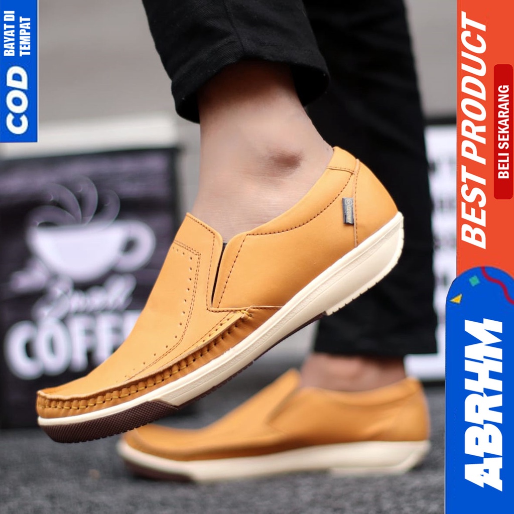 Sepatu Formal Pantofel Kulit Asli Kerja Pria Hitam ABRHM SANDRO