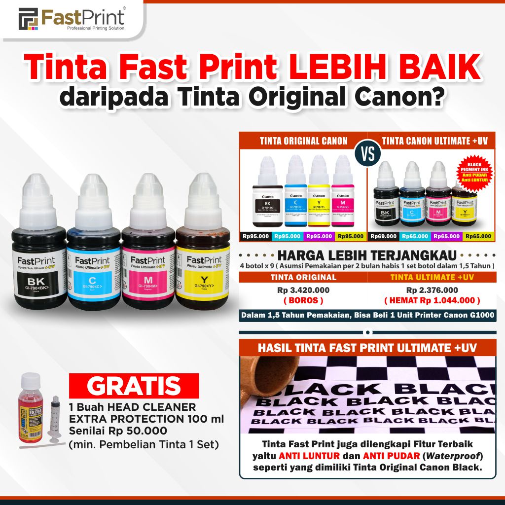 PROMO Spesial Tinta Photo Ultimate Canon 1 Set 4 Warna 100 ML Plus HVS F4