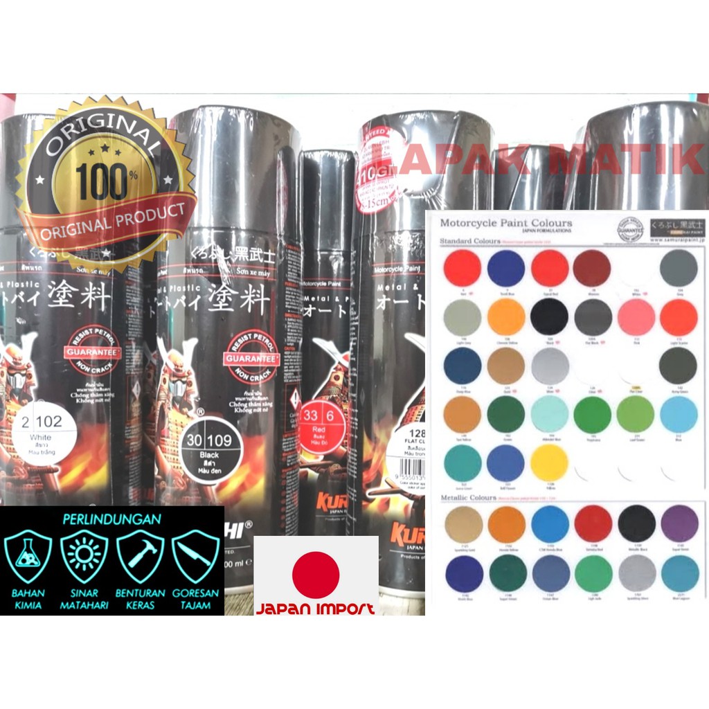 Pilok Samurai Paint Spray Hitam Putih Hitam Doff Silver Clear Merah Biru Kuning 400 ML