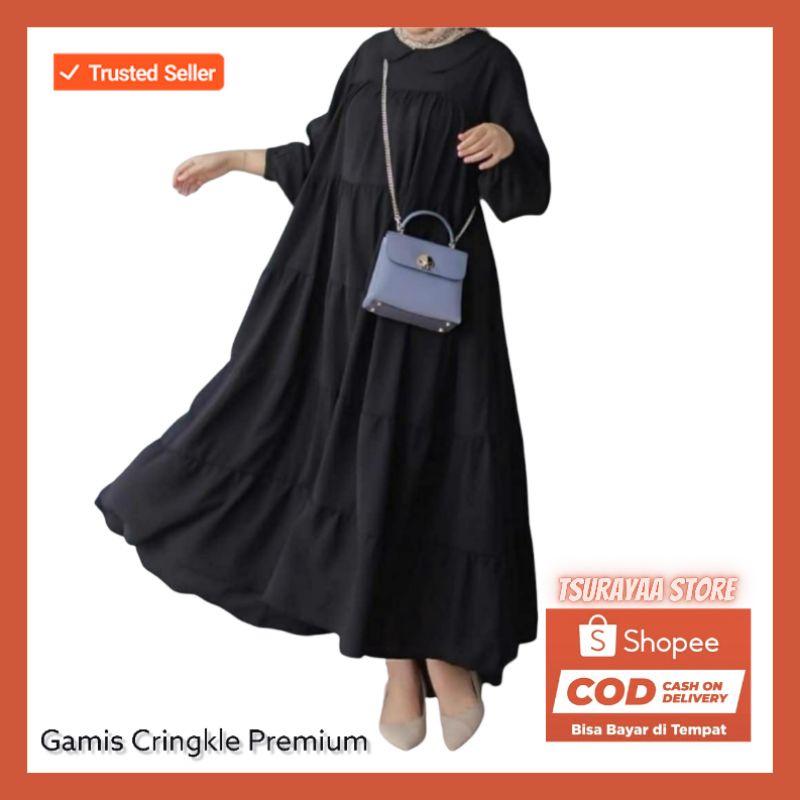 Gamis Cringkle Super Premium Resleting Belakang