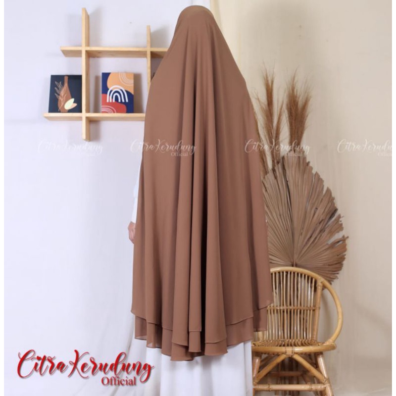 TERPOPULER Khimar Syari JUMBO DOBEL LAYER Model Belah Samping Tali Bahan Ceruty Babydolls Premium 2