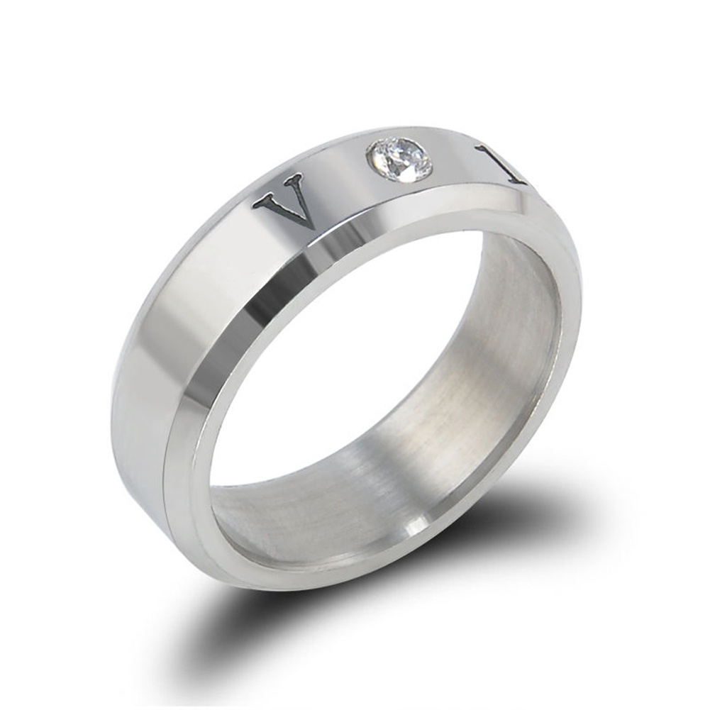 Hu Hu Hu Hu Hu Alat Bantu Pasang Kacamata♡ Cincin Titanium Steel Motif Ukir Tulisan Hias Berlian Imitasi Untuk Priahadiah