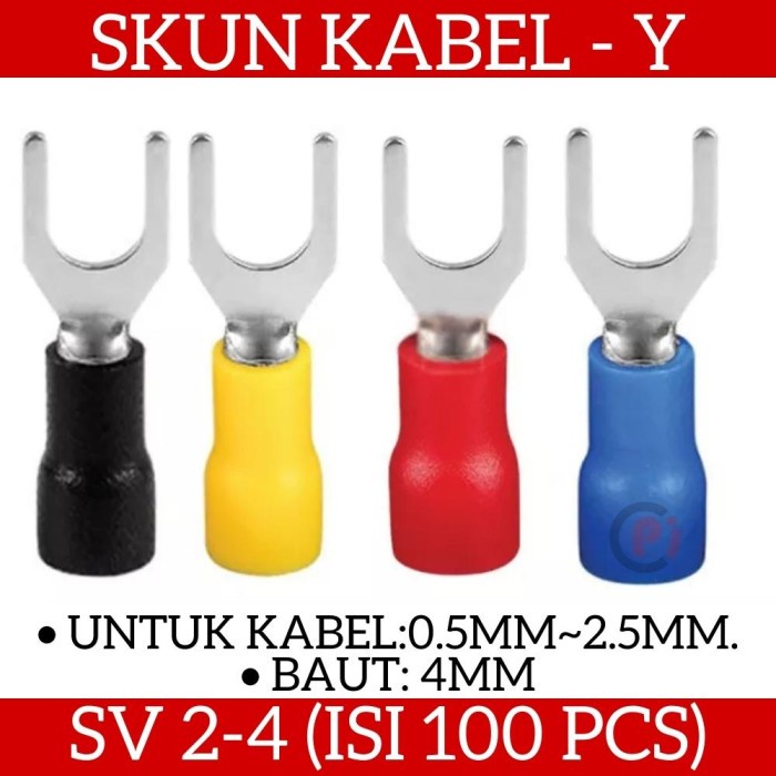 Isi 100 Pcs Skun Y Untuk Kabel 2.5mm Terminal Tipe SV 2 - 4 / SV2-4