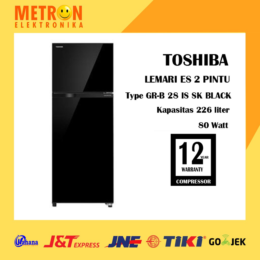 TOSHIBA GR-B 28 IS SK BLACK - LEMARI ES 2 PINTU 226 L INVERTER / GRB28ISSK