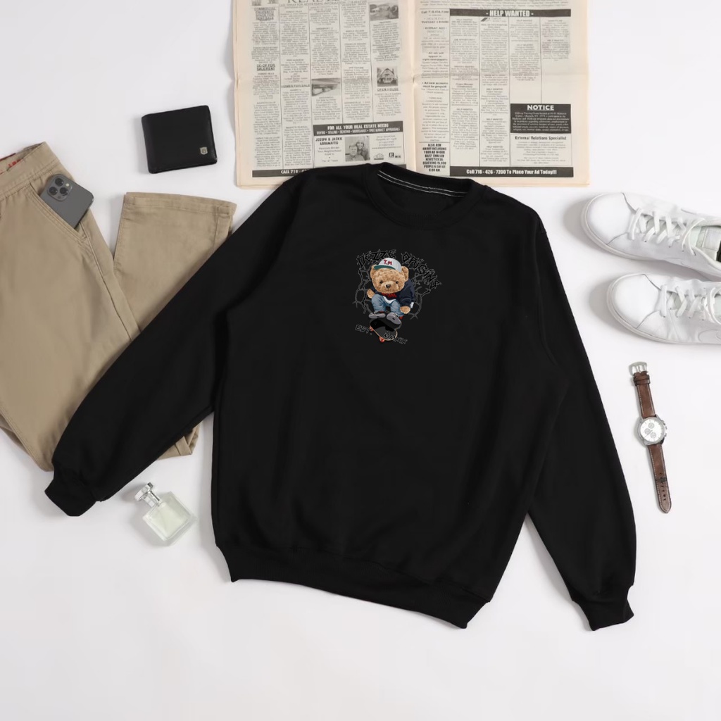 Jaket Sweater Crewneck Hitam Aesthetic Pria & Wanita CN Distro DEZZE Original Oversize Graffity Moti