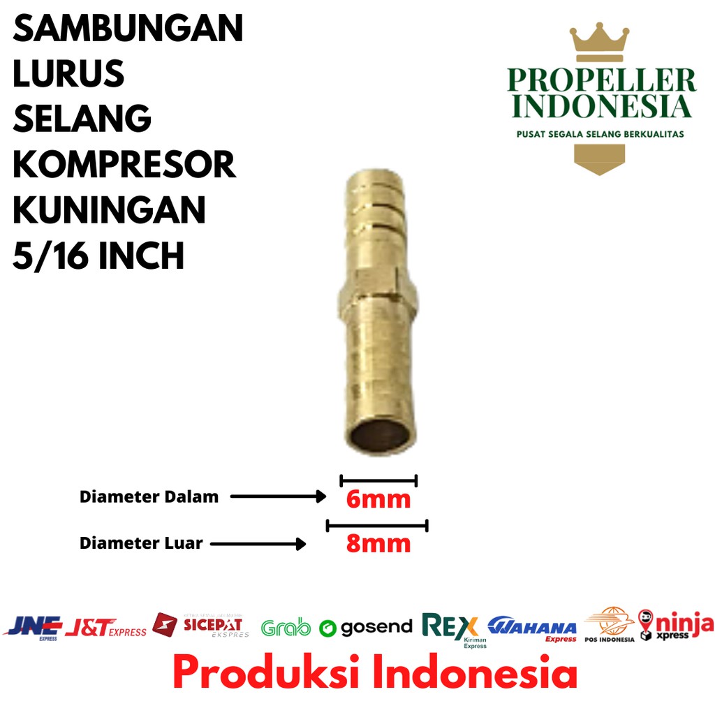 Sambungan Selang Kuningan Lurus Kompresor 5/16Inch Neple 2 Cabang 8mm