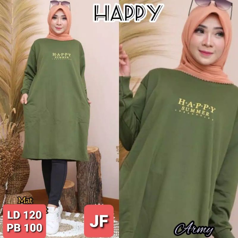 JF Atasan Tunik Kaos Babyterry Jumbo Xxl Wanita Muslimah Terbaru HAPPY LD 120 PB 100