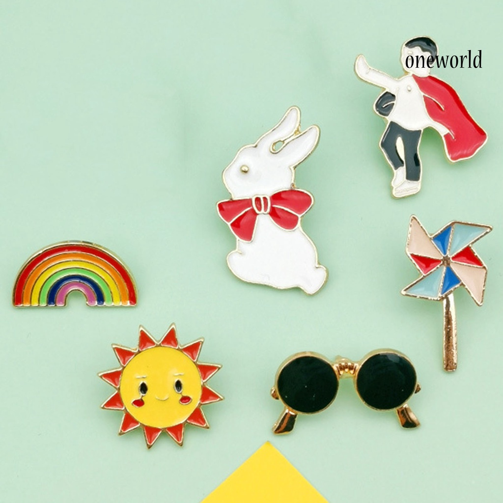 OW@ Mini Smile Sun Rabbit Rainbow Pattern Collar Brooch Lapel Pin Backpack Accessories for Coat Decor