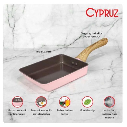 Cypruz FP-0905 Pink Ceramic Egg Pan Tamagoyaki Wajan Kotak 13 x 18 cm