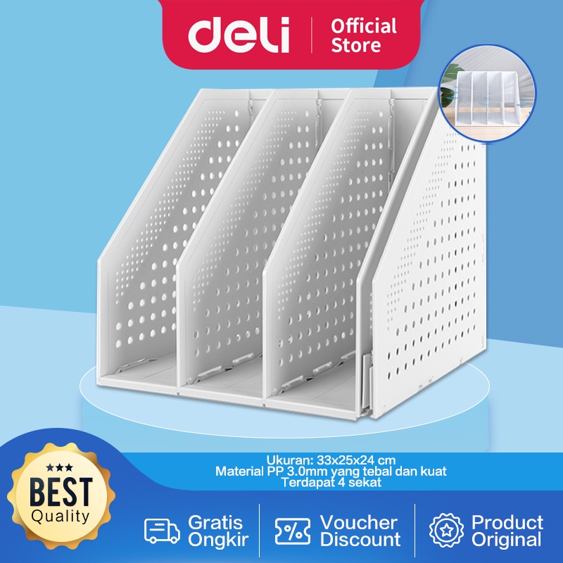 

Deli Magazine Container / Rak Buku / File Tray Plastik 4 Sekat Bisa Ditekuk Adjustable 78996