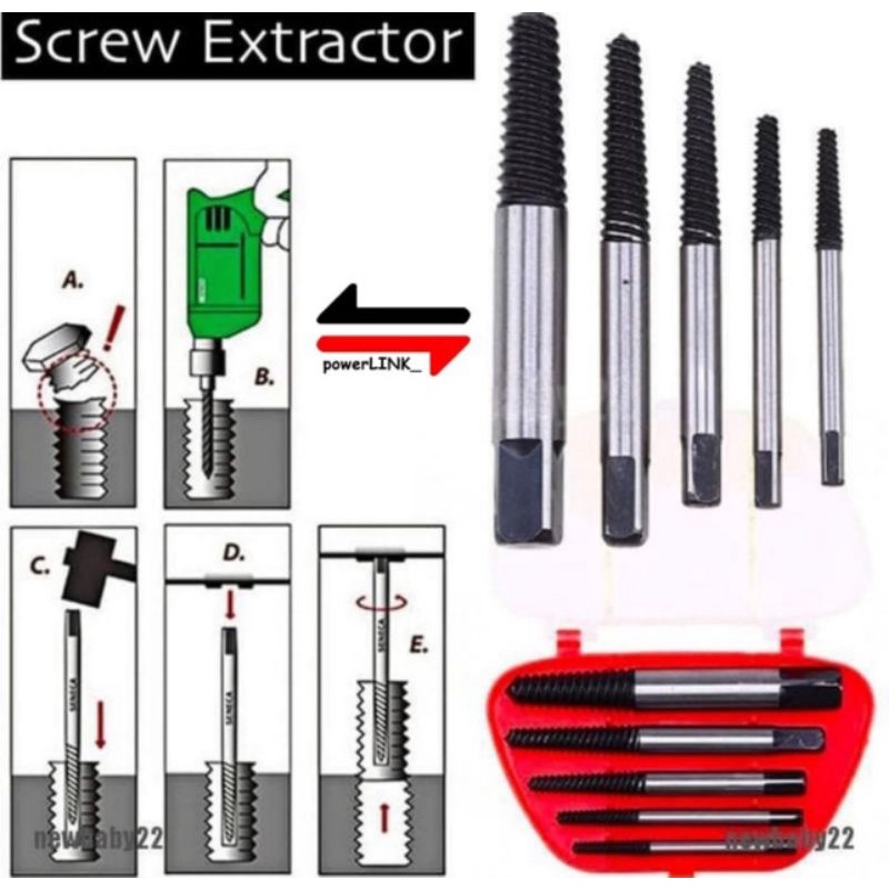 screw extractor set 5pcs tap balik set 5pcs pencabut baut rusak patah tap balik set