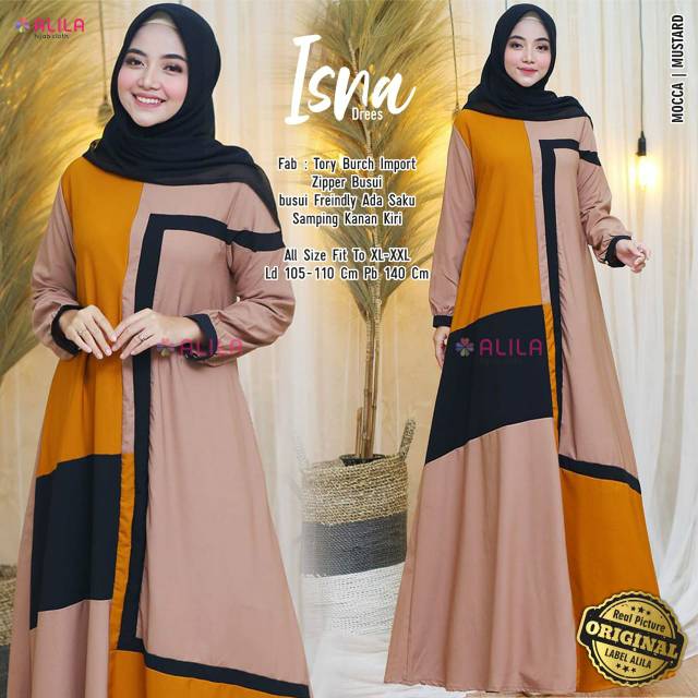 Isna dress / dress gamis mix warna / gamis busui bahan tory burch