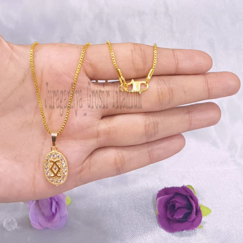 SET DEWASA TITANIUM PLAT LOGO PERHIASAN EMAS  KOREA ANTI KARAT DAN ANTI LUNTUR