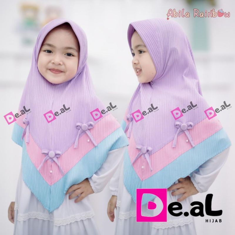 ABILA RAINBOW Plisket By De.Al Hijab Ori Jilbab Anak Jersey Pita Kerudung Instan Deal Hijab Ory