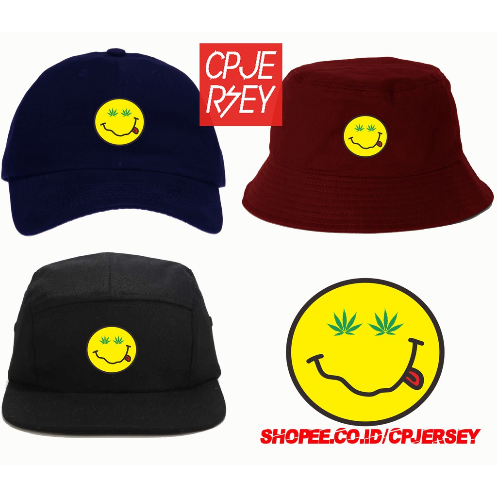 Topi Baseball Nirvana Smile Emoji Bordir Snapback 5 Panel Baseball Cap Bucket Hat Five Panels