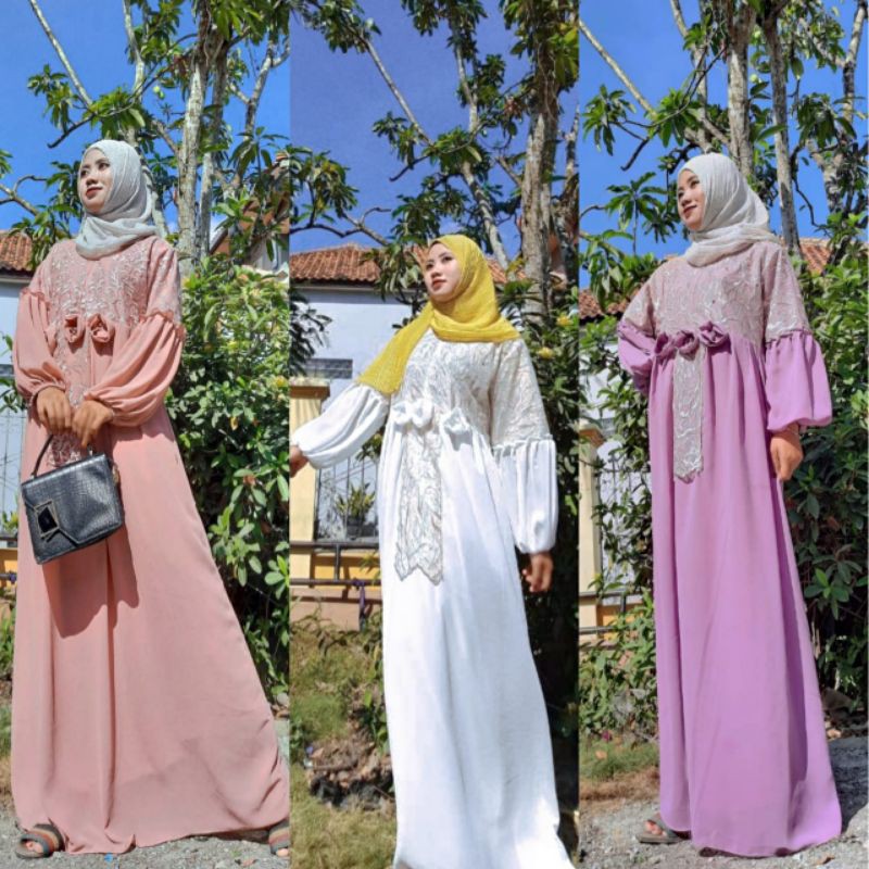 Gamis PRILY//terbaruu//Full ceruty//Brokat 3D//fashion wanita//baju gamis kekinian 2021//gamis simpe