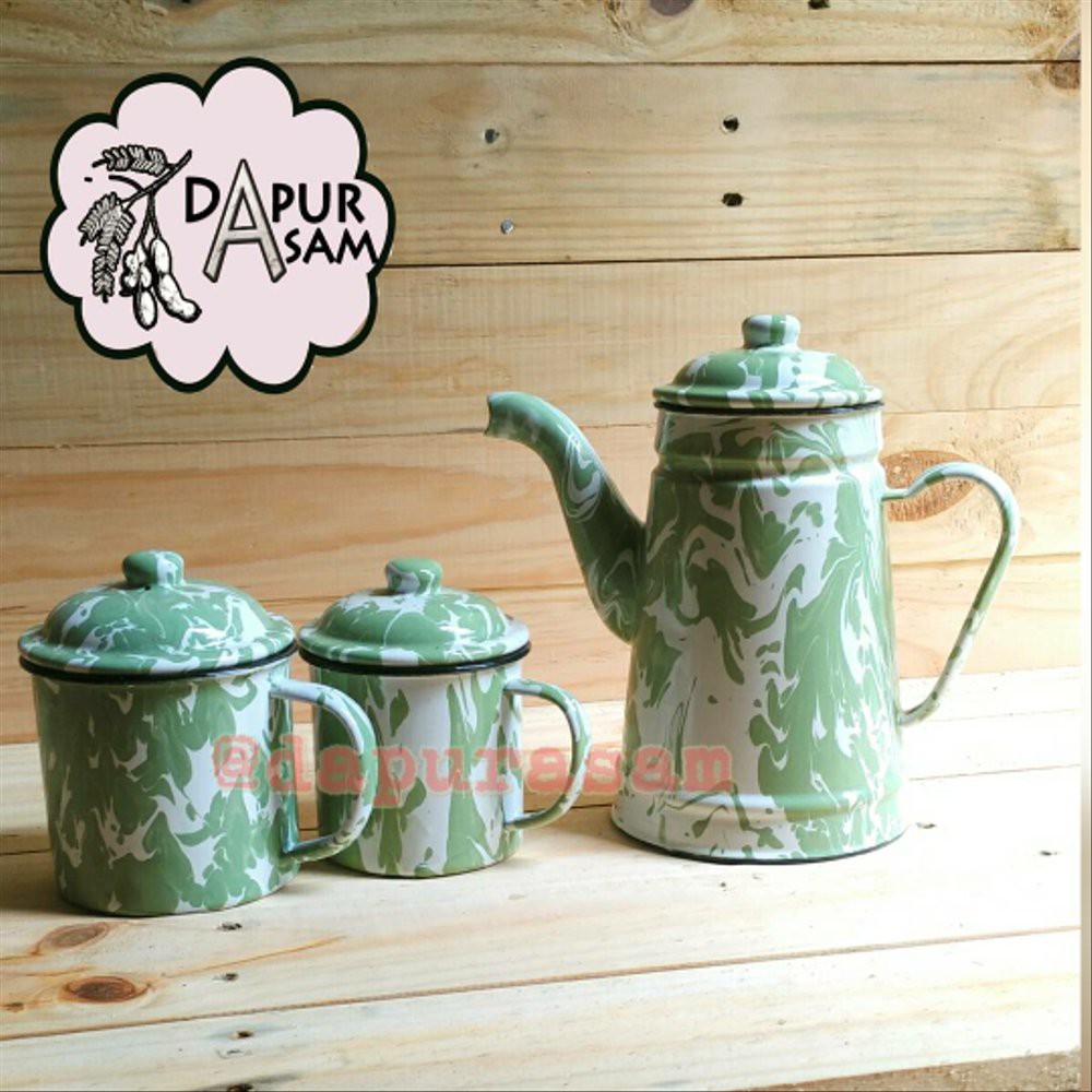 Set Teko Tinggi + Gelas Lurik 9cm + Gelas Lurik 10cm Bagus