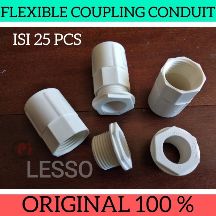 Isi 25 Pcs LESSO Flexible Coupling Conduit 20mm Sock Sok Fitting Pipa