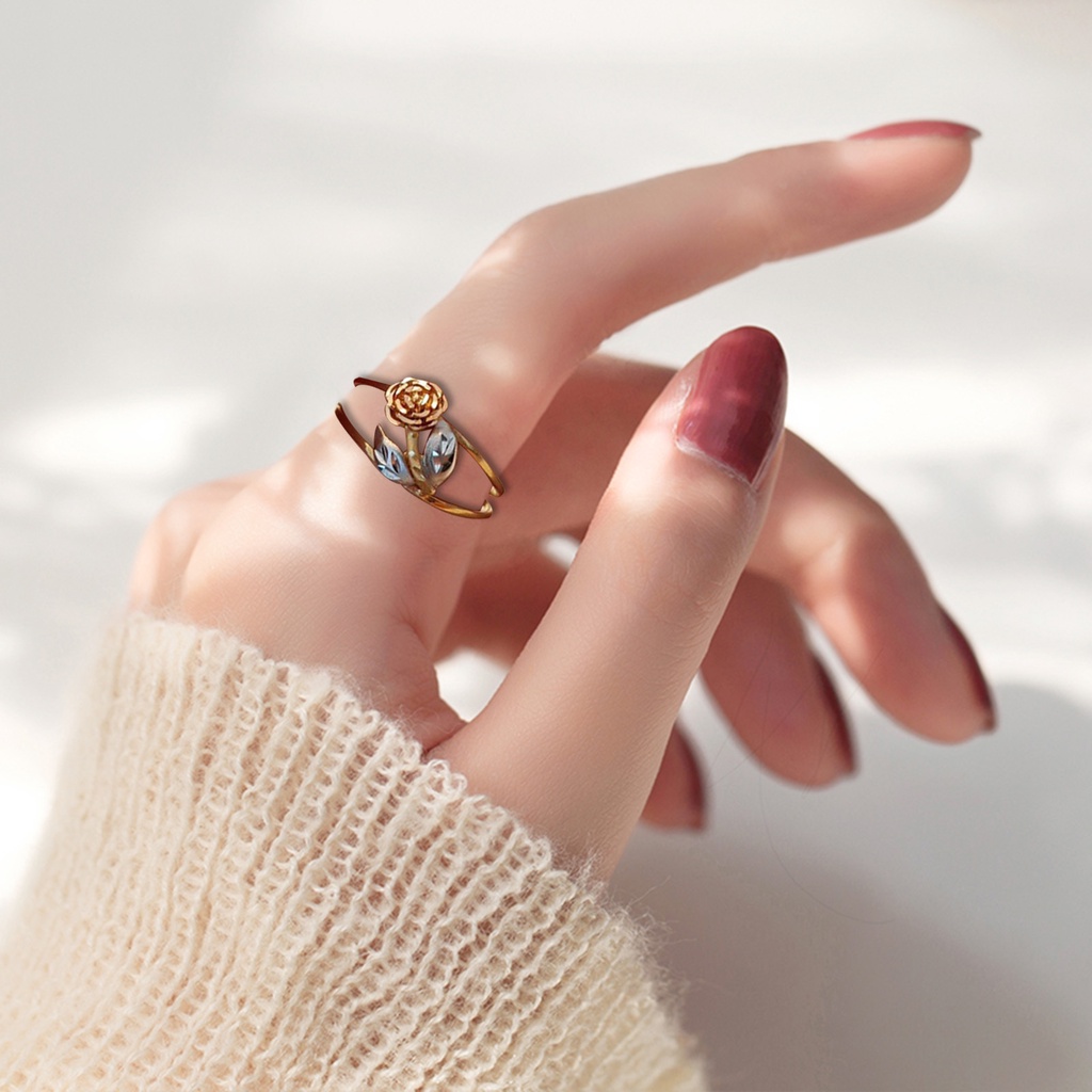 Hu Hu Hu Hu Hu Alat Bantu Pasang Kacamata♡ Cincin Electroplating Desain Bunga Mawar Warna Ganda Untuk Hadiah Ulang Tahun Wanita