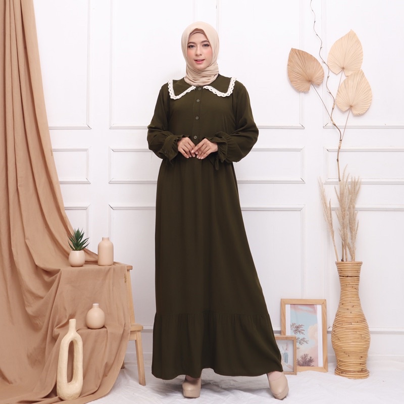 GAMIS RINDU RAYON TWILL JUMBO MAXI DRESS RENDA KANCING BUSUI BUMIL MUSLIM GROSIR TANAH ABANG MURAH