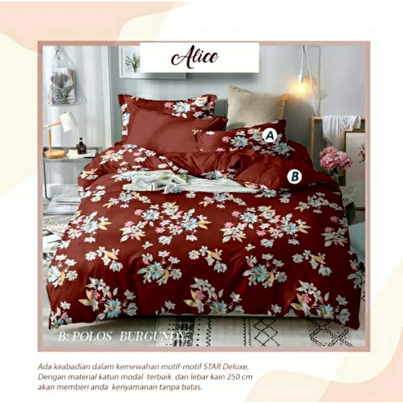 ✨LISA CHIN MEDAN✨ ✔NEW‼SPREI HOMEMADE KATUN STAR ALICE MERAH MAROON/SPREI TEMPAHAN KATUN STAR ALICE 
