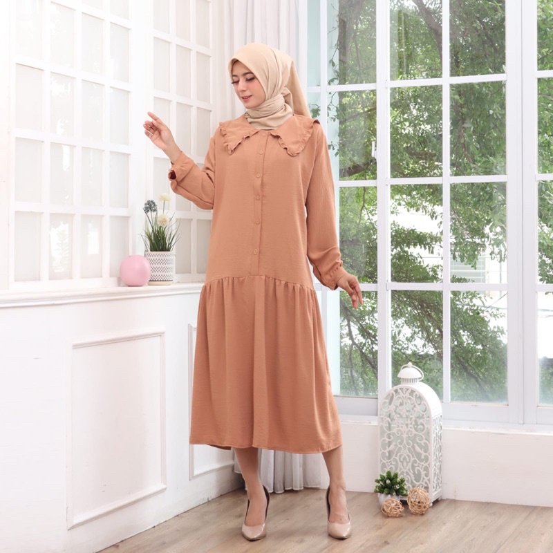 351 MIDI DRESS CRINKLE JUMBO XXL BIGSIZE MUSLIM POLOS RAYON MURAH PGMTA GROSIR KERAH KANCING BUSUI