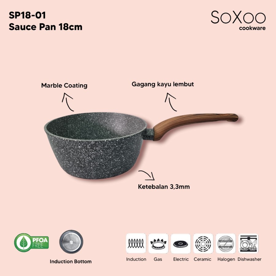 Soxoo Cookware Sauce Pan Marble 18 cm SP18-01 Panci Susu Milk Pan