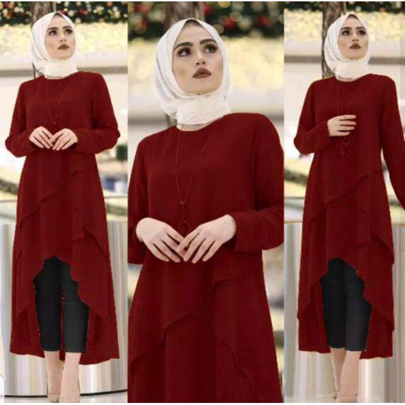 HOPYLOVY - Tunik Wanita Model Susun Arabel