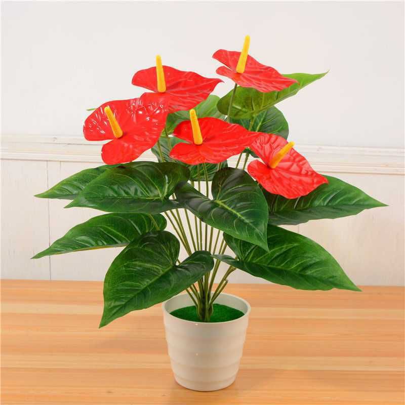 Bunga Anthurium Merah tinggi 34 cm / Bunga Hias Artificial [ tanpa pot ]