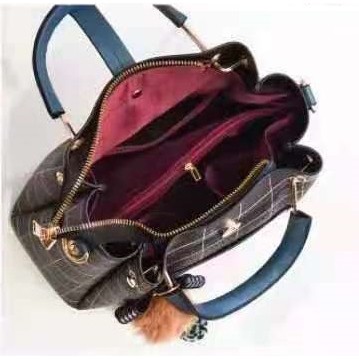 [COD] LB - New Arrival!! Hand bag fashion motif kotak-kotak ukuran sedang free gantungan lucu 394